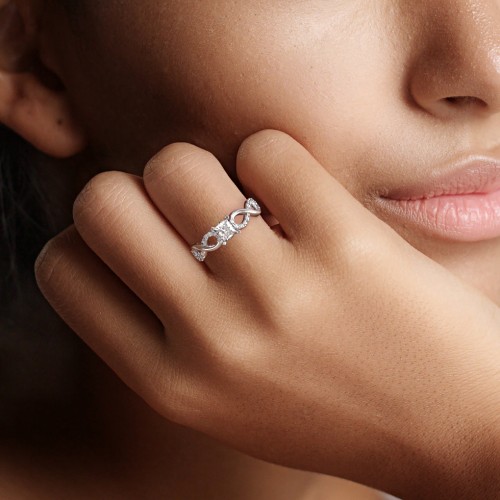 1/2 ct. Princess Gemstone Infinity Peek-A-Boo Engagement Ring with Accent Stones – Sterling Silver with White Premium Zirconia and Blue Sapphire