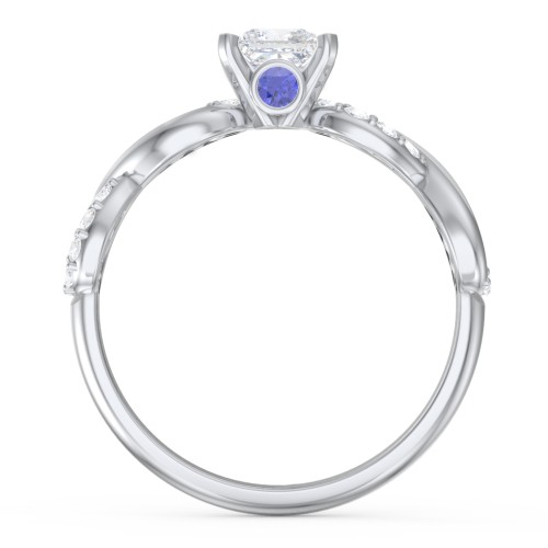 1/2 ct. Princess Gemstone Infinity Peek-A-Boo Engagement Ring with Accent Stones – Sterling Silver with White Premium Zirconia and Blue Sapphire