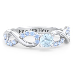 1/4 ct. Round Gemstone Infinity Engagement Ring with Accent Stones in 925 Sterling Silver with Aquamarine and Fancy Blue Premium Zirconia