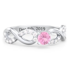 1/4 ct. Round Gemstone Infinity Engagement Ring with Accent Stones – Sterling Silver with Pink Tourmaline and White Premium Zirconia