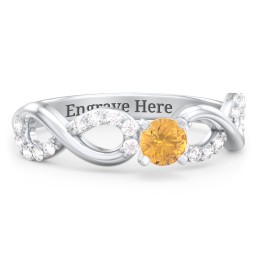 1/4 ct. Round Gemstone Infinity Engagement Ring with Accent Stones in 925 Sterling Silver with Citrine and White Premium Zirconia