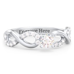 1/4 ct. Round Gemstone Infinity Engagement Ring with Accent Stones in 925 Sterling Silver with White Sapphire and White Premium Zirconia