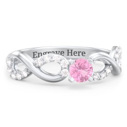 1/4 ct. Round Gemstone Infinity Engagement Ring with Accent Stones in 925 Sterling Silver with Pink Tourmaline and White Premium Zirconia