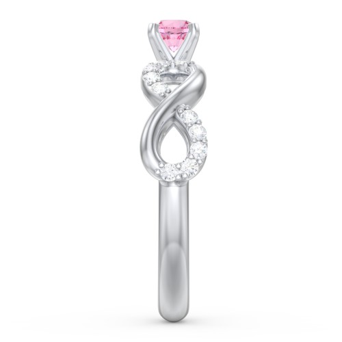 1/4 ct. Round Gemstone Infinity Engagement Ring with Accent Stones – Sterling Silver with Pink Tourmaline and White Premium Zirconia