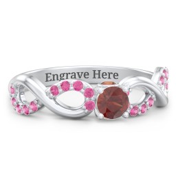 1/4 ct. Round Gemstone Infinity Peek-A-Boo Engagement Ring with Accent Stones in 925 Sterling Silver with Garnet and Red Premium Zirconia