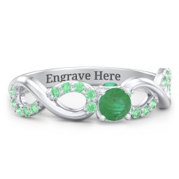 1/4 ct. Round Gemstone Infinity Peek-A-Boo Engagement Ring with Accent Stones in 925 Sterling Silver with Emerald and Green Premium Zirconia