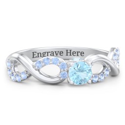 1/4 ct. Round Gemstone Infinity Peek-A-Boo Engagement Ring with Accent Stones in 925 Sterling Silver with Blue Topaz and Fancy Blue Premium Zirconia