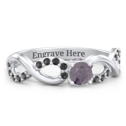 1/4 ct. Round Gemstone Infinity Peek-A-Boo Engagement Ring with Accent Stones in 925 Sterling Silver with Alexandrite and Black Premium Zirconia