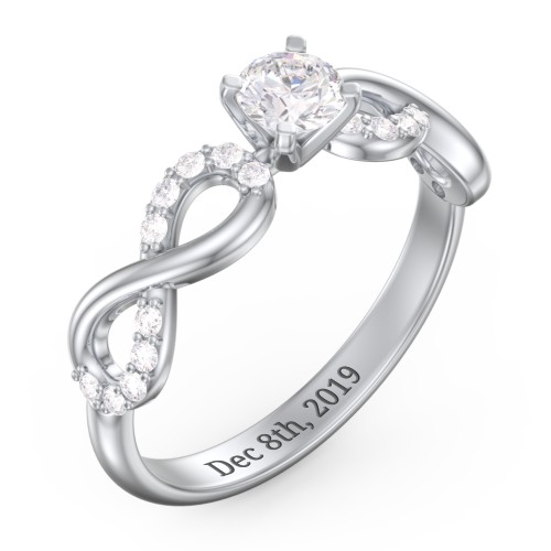 1/3 ct. Round Gemstone Infinity Engagement Ring with Accent Stones – Sterling Silver with White Premium Zirconia