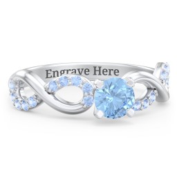1/2 ct. Round Gemstone Infinity Engagement Ring with Accent Stones in 925 Sterling Silver with Blue Topaz and Fancy Blue Premium Zirconia