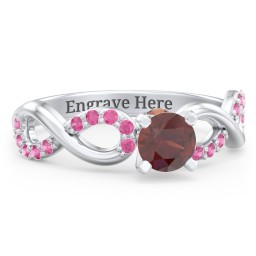 1/2 ct. Round Gemstone Infinity Peek-A-Boo Engagement Ring with Accent Stones in 925 Sterling Silver with Garnet and Red Premium Zirconia