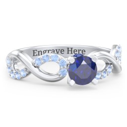 1/2 ct. Round Gemstone Infinity Peek-A-Boo Engagement Ring with Accent Stones in 925 Sterling Silver with Blue Sapphire and Fancy Blue Premium Zirconia
