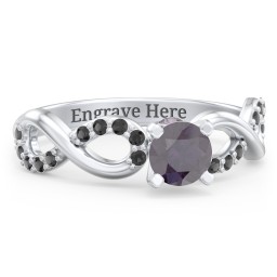 1/2 ct. Round Gemstone Infinity Peek-A-Boo Engagement Ring with Accent Stones in 925 Sterling Silver with Alexandrite and Black Premium Zirconia