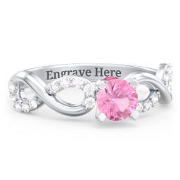 1/2 ct. Round Gemstone Infinity Peek-A-Boo Engagement Ring with Accent Stones in 925 Sterling Silver with Pink Tourmaline, White Premium Zirconia, and Ruby