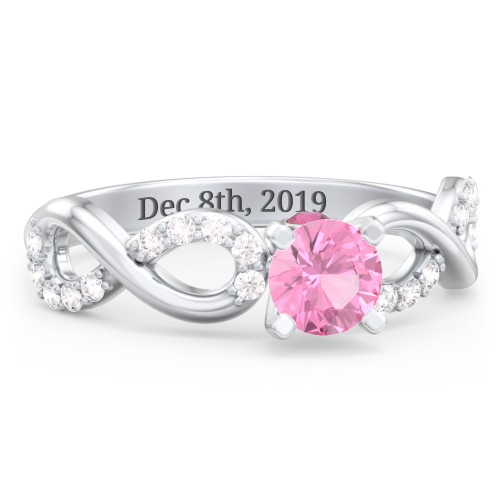1/2 ct. Round Gemstone Infinity Peek-A-Boo Engagement Ring with Accent Stones – 10K White Gold with Pink Tourmaline, White Premium Zirconia, and Ruby
