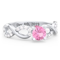 1/2 ct. Round Gemstone Infinity Peek-A-Boo Engagement Ring with Accent Stones – 10K Yellow Gold with Pink Tourmaline, White Premium Zirconia, and Ruby