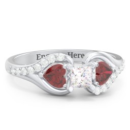 1/4 ct. Princess Gemstone Engagement Ring with Heart Stones & Accents Stones