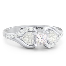 1/4 ct. Princess Gemstone Engagement Ring with Heart Stones & Accents Stones in 925 Sterling Silver with White Premium Zirconia and Cubic Zirconia