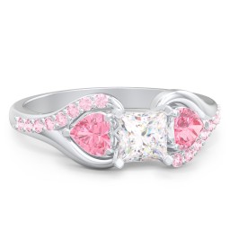 1/2 ct. Princess Gemstone Engagement Ring with Heart Stones & Accents Stones