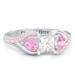 1/2 ct. Princess Gemstone Engagement Ring with Heart Stones & Accents Stones