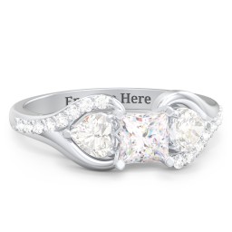 1/2 ct. Princess Gemstone Engagement Ring with Heart Stones & Accents Stones in 925 Sterling Silver with White Premium Zirconia and Cubic Zirconia