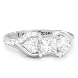 1/2 ct. Princess Gemstone Engagement Ring with Heart Stones & Accents Stones in 925 Sterling Silver with White Premium Zirconia and Cubic Zirconia