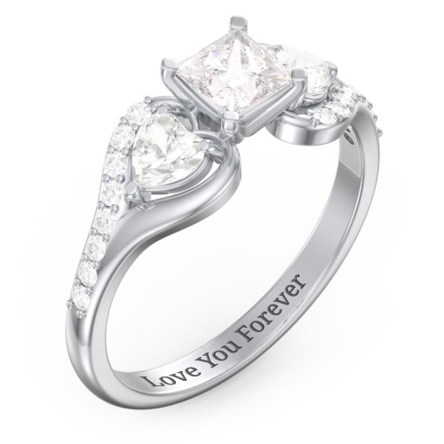 1/2 ct. Princess Gemstone Engagement Ring with Heart Stones & Accents Stones – Sterling Silver with White Premium Zirconia and Cubic Zirconia