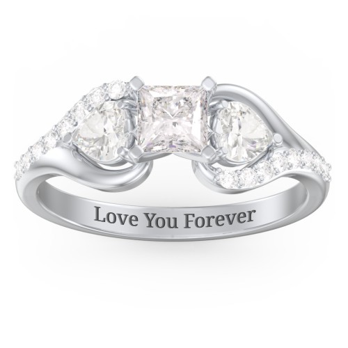 1/2 ct. Princess Gemstone Engagement Ring with Heart Stones & Accents Stones – Sterling Silver with White Premium Zirconia and Cubic Zirconia