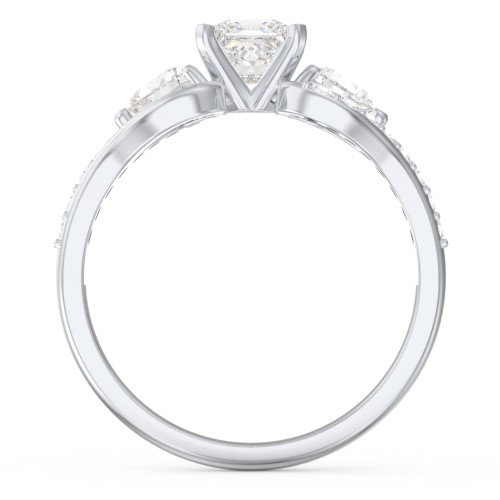 1/2 ct. Princess Gemstone Engagement Ring with Heart Stones & Accents Stones – 10K White Gold with White Premium Zirconia and Cubic Zirconia