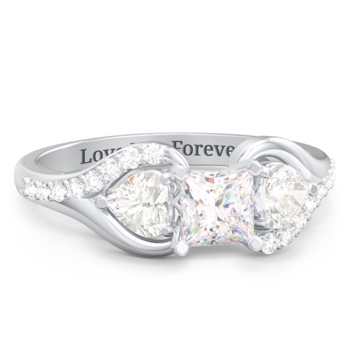 1/2 ct. Princess Gemstone Engagement Ring with Heart Stones & Accents Stones – 10K White Gold with White Premium Zirconia and Cubic Zirconia
