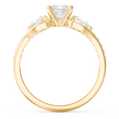 1/2 ct. Princess Gemstone Engagement Ring with Heart Stones & Accents Stones – 10K Yellow Gold with White Premium Zirconia and Cubic Zirconia