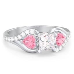 1/2 ct. Princess Gemstone Peek-A-Boo Engagement Ring with Heart Stones & Accents Stones