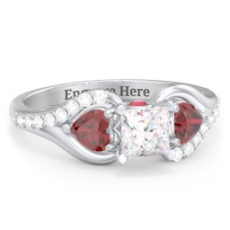 1/2 ct. Princess Gemstone Peek-A-Boo Engagement Ring with Heart Stones & Accents Stones