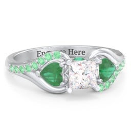 1/2 ct. Princess Gemstone Peek-A-Boo Engagement Ring with Heart Stones & Accents Stones