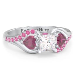 1/2 ct. Princess Gemstone Peek-A-Boo Engagement Ring with Heart Stones & Accents Stones