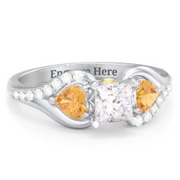 1/2 ct. Princess Gemstone Peek-A-Boo Engagement Ring with Heart Stones & Accents Stones