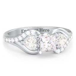 1/2 ct. Princess Gemstone Peek-A-Boo Engagement Ring with Heart Stones & Accents Stones in 925 Sterling Silver with White Premium Zirconia and Cubic Zirconia