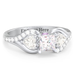 1/2 ct. Princess Gemstone Peek-A-Boo Engagement Ring with Heart Stones & Accents Stones in 925 Sterling Silver with White Premium Zirconia, Cubic Zirconia, and Amethyst