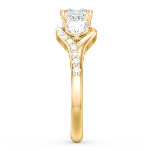1/2 ct. Princess Gemstone Peek-A-Boo Engagement Ring with Heart Stones & Accents Stones – 10K Yellow Gold with White Premium Zirconia, Cubic Zirconia, and Amethyst