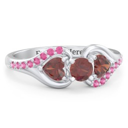 1/4 ct. Round Gemstone Engagement Ring with Heart Stones & Accents Stones in 925 Sterling Silver with Garnet and Red Premium Zirconia