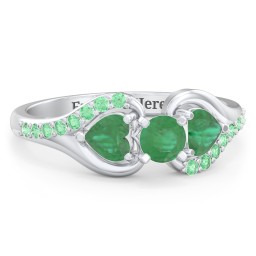 1/4 ct. Round Gemstone Engagement Ring with Heart Stones & Accents Stones in 925 Sterling Silver with Emerald and Green Premium Zirconia