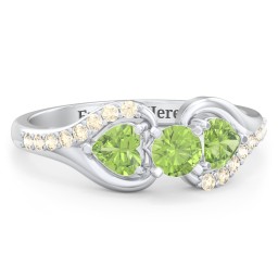 1/4 ct. Round Gemstone Engagement Ring with Heart Stones & Accents Stones in 925 Sterling Silver with Peridot and Fancy Yellow Premium Zirconia
