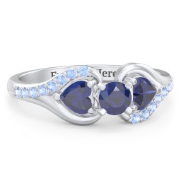 1/4 ct. Round Gemstone Engagement Ring with Heart Stones & Accents Stones in 925 Sterling Silver with Blue Sapphire and Fancy Blue Premium Zirconia