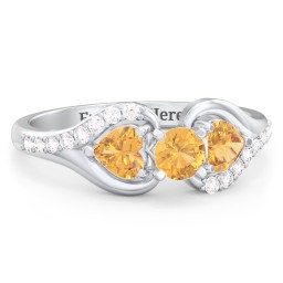 1/4 ct. Round Gemstone Engagement Ring with Heart Stones & Accents Stones in 925 Sterling Silver with Citrine and White Premium Zirconia