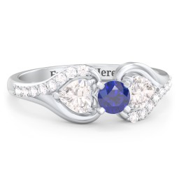 1/4 ct. Round Gemstone Engagement Ring with Heart Stones & Accents Stones in 925 Sterling Silver with Blue Sapphire, Cubic Zirconia, and White Premium Zirconia