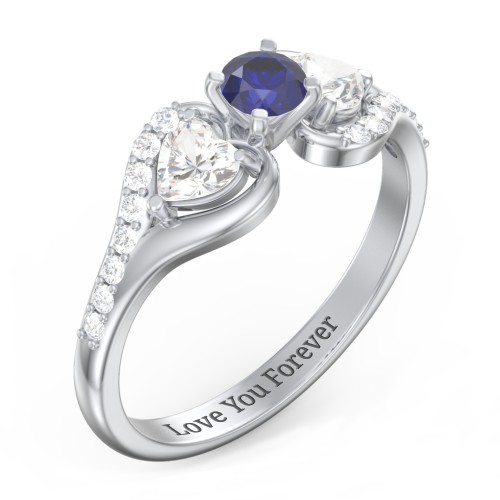 1/4 ct. Round Gemstone Engagement Ring with Heart Stones & Accents Stones – 10K White Gold with Blue Sapphire, Cubic Zirconia, and White Premium Zirconia