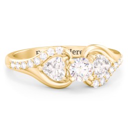 1/4 ct. Round Gemstone Engagement Ring with Heart Stones & Accents Stones in 10K Solid Yellow Gold with White Sapphire, Cubic Zirconia, and White Premium Zirconia
