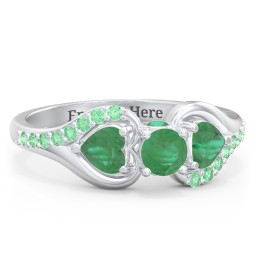 1/4 ct. Round Gemstone Peek-A-Boo Engagement Ring with Heart Stones & Accents Stones in 925 Sterling Silver with Emerald and Green Premium Zirconia