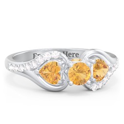 1/4 ct. Round Gemstone Peek-A-Boo Engagement Ring with Heart Stones & Accents Stones in 925 Sterling Silver with Citrine and White Premium Zirconia