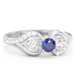 1/4 ct. Round Gemstone Peek-A-Boo Engagement Ring with Heart Stones & Accents Stones in 925 Sterling Silver with Blue Sapphire, Cubic Zirconia, White Premium Zirconia, and Citrine